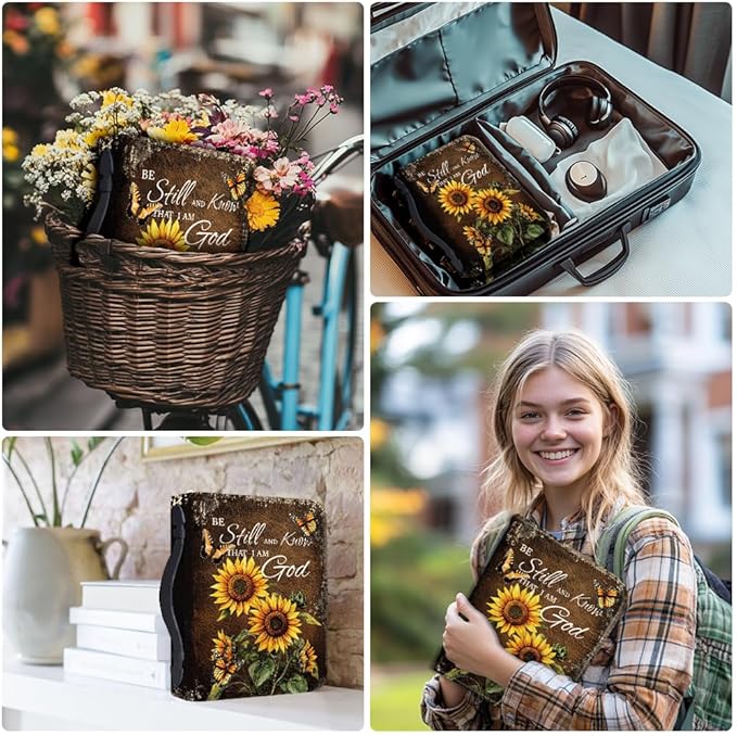 Bible Cover PU Leather Bible Case with Bookmark Sunflower Butterfly Bible Carrying Case for Women Men Christian Bible Note Books Carrying Accessories 20.5x28x5.5cm