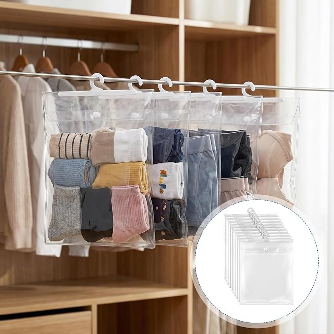 50 Packs Plastic Hanging Storage Bags with Hanger, 12.6×10'' Hang-Up Clear Plastic Bags, Reusable Hanging Storage Bag with Hook, Waterproof, Dustproof, for Sorting, Organising, and Storing