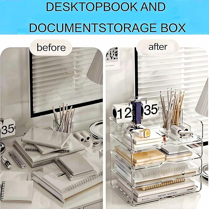 DCA Large Capacity Desk Organizer, 4 Tier Paper Organizer, File Organizer for Desk, Stackable Paper Tray for Office, Home and School
