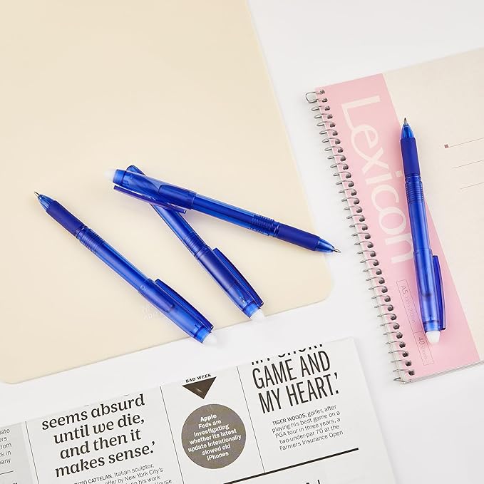 Volcanics Erasable Gel Pens, 0.7mm Fine Point Gel Erasable Ink Pens with Eraser - Rocket Book Pens, Soft Black and Blue, 12 Pack, Smooth Writing Pens Pencil-Like Precision for Home School & Office