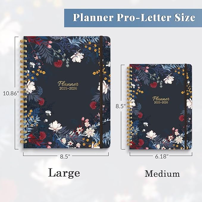 Lonely Oak Academic Planner 2025-2026, Daily Weekly and Monthly Calendar Planner 8.5" x 11" with Tabs, Spiral School Year A4 Agenda from JUL.2025 to JUN.2026 for Student and Teacher (Black Bloss)