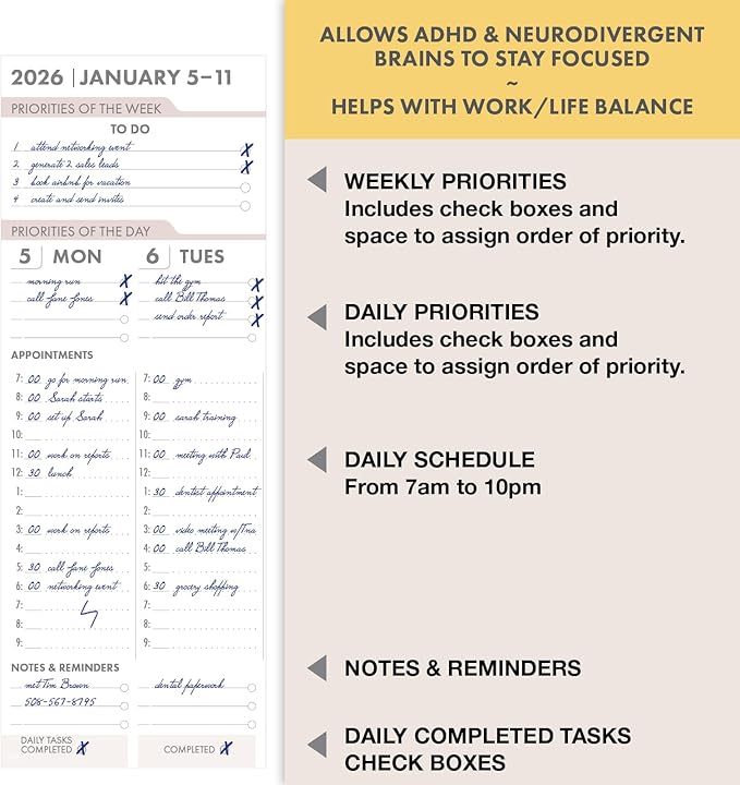 Essential PRO 2026 Daily, Weekly & Monthly Planner, 7"x9": 14 Months (Nov 2025 - Dec 2026) Monthly Tabs,Daily Tracking,Notes Pages,Storage Pocket,Bookmark w Sticky Notes (Tree Seasons)