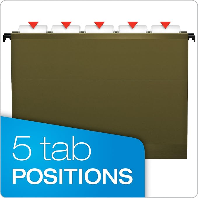 Pendaflex SureHook Reinforced Hanging Folders,Letter Size,Standard Green,20 per Box (8-1/2 x 11),(Pack of 5)