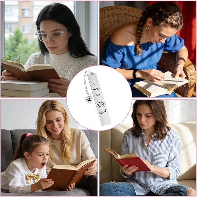 Nogeqi Cute Cat Bookmark, Stainless Steel Kitten Book Marks for Reading Women, Metal Bookmark Bookish Gift for Cat Lovers, Funny Animal Book Marker Cats Gifts for Reading Lovers Women
