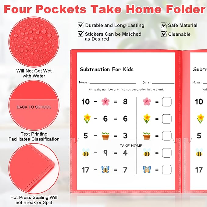 Henoyso 24 Pcs Take Home Folder Heavy Duty 2 Clear Front Pockets and 2 Inside Pockets Homework Folders for School Students Parent Teacher Classroom Communication(Red)