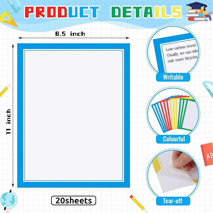 Henoyso 100 Pcs Science Fair Board Supplies Back to School Include 80 Trim Scalloped Bulletin Borders 20 Project Printable Adhesive Paper for Classroom Office Display(Red, Yellow, Blue, Green)