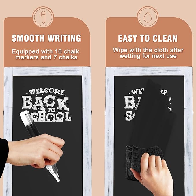 SELEAD Solid Wood A-Frame Chalkboard - 40" x 20" Magnetic Sandwich Board Signs Outdoor Standing Chalk Board Easel Sidewalk Pizarra for Wedding, Business, Party - Rustic White