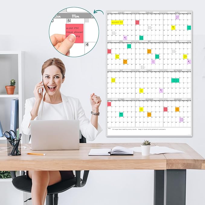 Large Dry Erase Wall Calendar - Blank Undated Yearly Wall Calendar - 38x26 Inches Whiteboard Premium Laminated Planner with 50 Reusable Color Tabs -12-Month Calendar Laminated Office Jumbo (Vertical)
