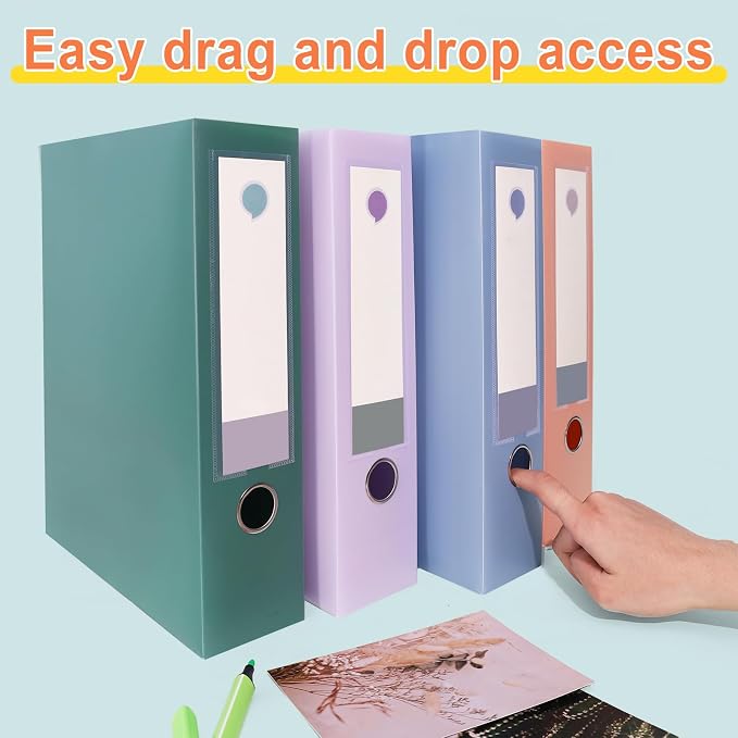A4 Storage File Boxes Large Capacity Plastic Archives Cases with Lid, 75mm deep, 4 Colores Folding Document Storage Box for Office、Homes and School