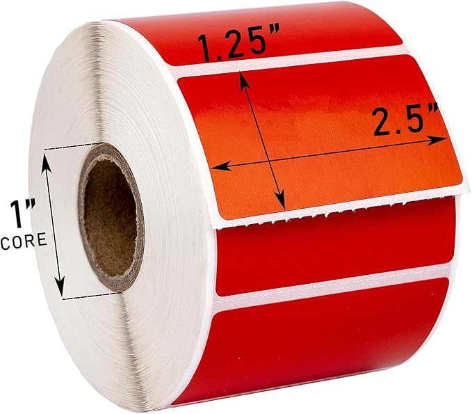 HOUSELABELS 2.25" x 1.25" Red, Blue, Yellow, Green Address Labels on 1" Core Compatible with Zebra and Rollo Printers, 32 Rolls / 1,000 Labels per Roll