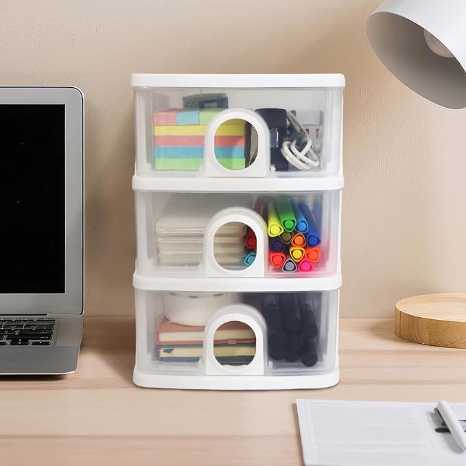 Desktop Storage Drawers Desk Organizer with Drawers, 3 Drawers Organizing Drawers Clear Small Plastic Storage Drawers for Crafts, Accessories, Stationeries, Office Supplies, Pens (1Pack)