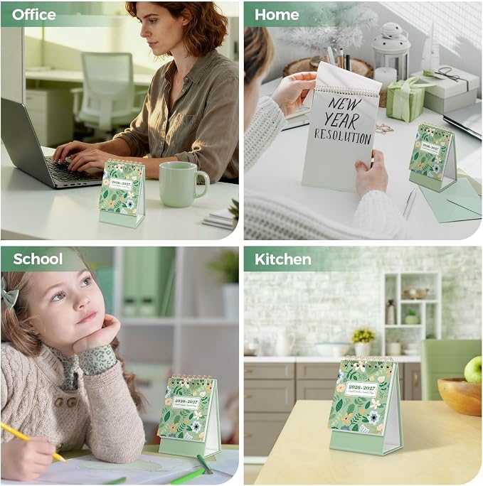 KONVINIT Small Desk Calendar 2026-2027, Green 2026 Desk Calendar - Runs From January 2026 Until December 2027, 24 Months Mini Desktop Calendar 2026 for School, Home & Office Supplies