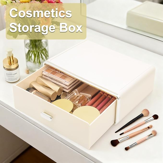 Clear Drawer Organizer Stackable Drawer Storage Makeup Organizer for Store Cosmetics and Skincares, Suitable for Vanity, Bathroom Home Organization-White