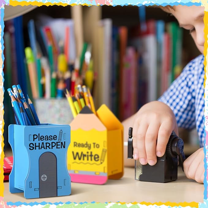 Sherr 2 Pcs Wood Pencil Holder Pencils and Sharpener Shaped Sharp and Dull Pen Holder Back to School Wooden Dispenser Storage Organizer for Classroom(Pencil and Sharpener,Yellow and Blue)