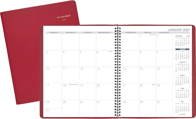 AT-A-GLANCE 2027 Planner, Monthly, 15-Month Jan-Mar, 9" x 11", Unruled Daily Blocks, Red (702501327)