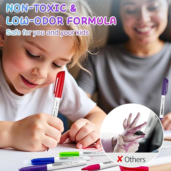 SFAIH Dry Erase Markers Fine tip 12 Colors, 24 Pack (2 Dozen) - Low Odor Whiteboard Markers for Office Teams, Study Groups, Home Schooling, Paper Markers for Kids | 5 Sizes:12/24/48/72/144 Packs