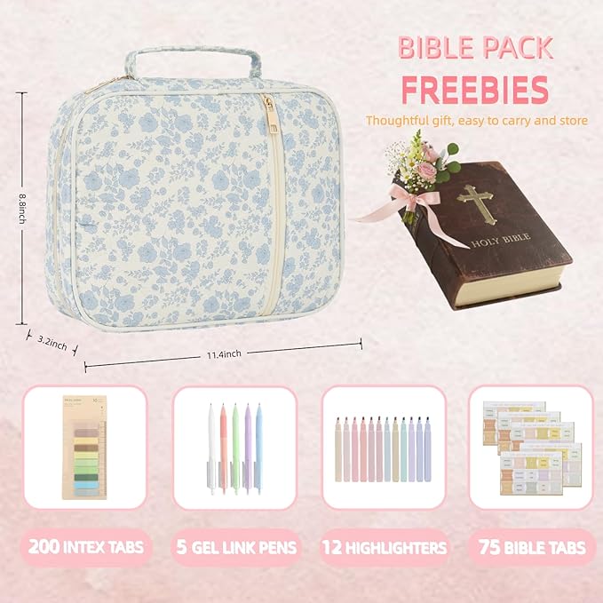 Bible Cover Case for Women Large Bible Cover Bag Bible Study Supplies Accessories Handle Quilted Bible Carrying Case for Girls Christian Gifts for Women