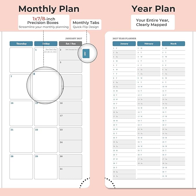 Weekly Monthly 2026-2027 Planner (July 26-Dec 27),6.5"x3.75",18 Months Agenda Plan with Month Tabs & Pocket,Expenses/Note Pages, Academic Calendar with Vegan Leather Cover,Pink