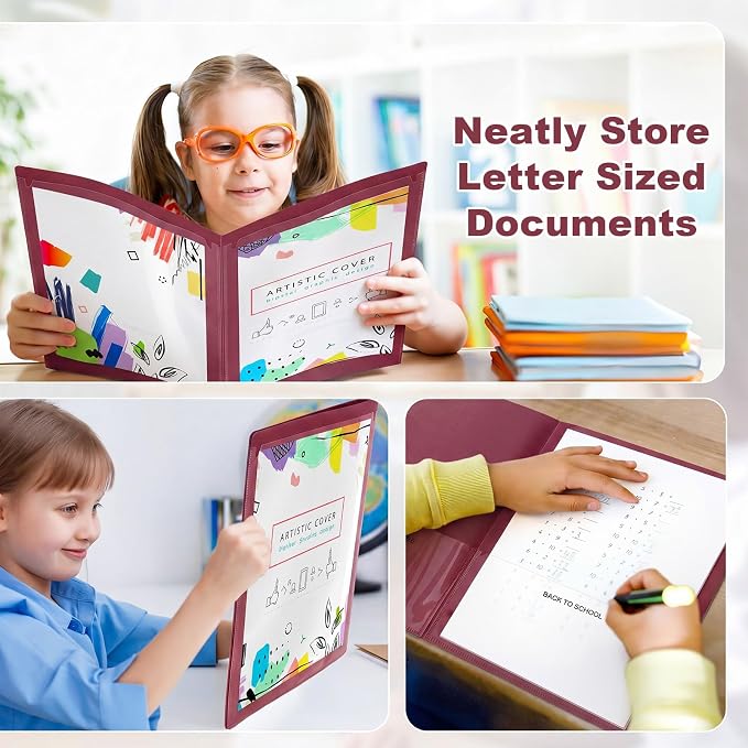 Henoyso 24 Pcs Take Home Folder Heavy Duty 2 Clear Front Pockets and 2 Inside Pockets Homework Folders for School Students Parent Teacher Classroom Communication (Burgundy)