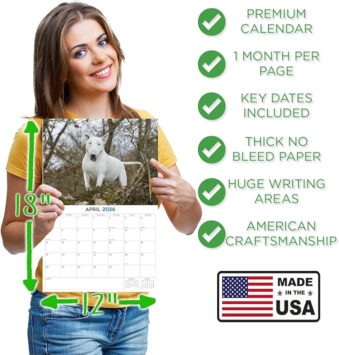 2025 2026 Bull Terrier Calendar - Dog Breed Monthly Wall Calendar - 12" x 18" Open - Thick No-Bleed Paper - Giftable - Academic Teacher's Planner Calendar Organizing & Planning - Made in USA