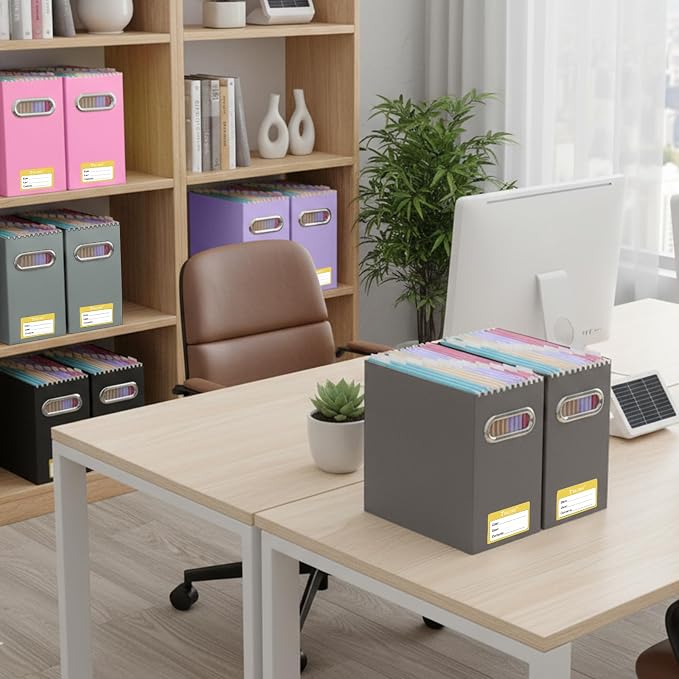 BALEINE File Organizer Box, Cardboard File Folder Organizer with Handle for Letter Size, Portable Collapsible Hanging Filing Box for Home Office Document Storage (4 Pack, Brown)