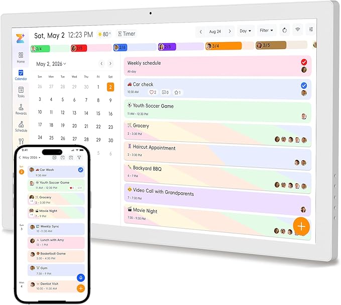 JSUSOU 32 Inch Smart Digital Calendar - Free APP & Large Touchscreen, Electronic Calendar Family Organizer with Interactive Chore Chart, Meal Planner, Wall Mountable for Seamless, White