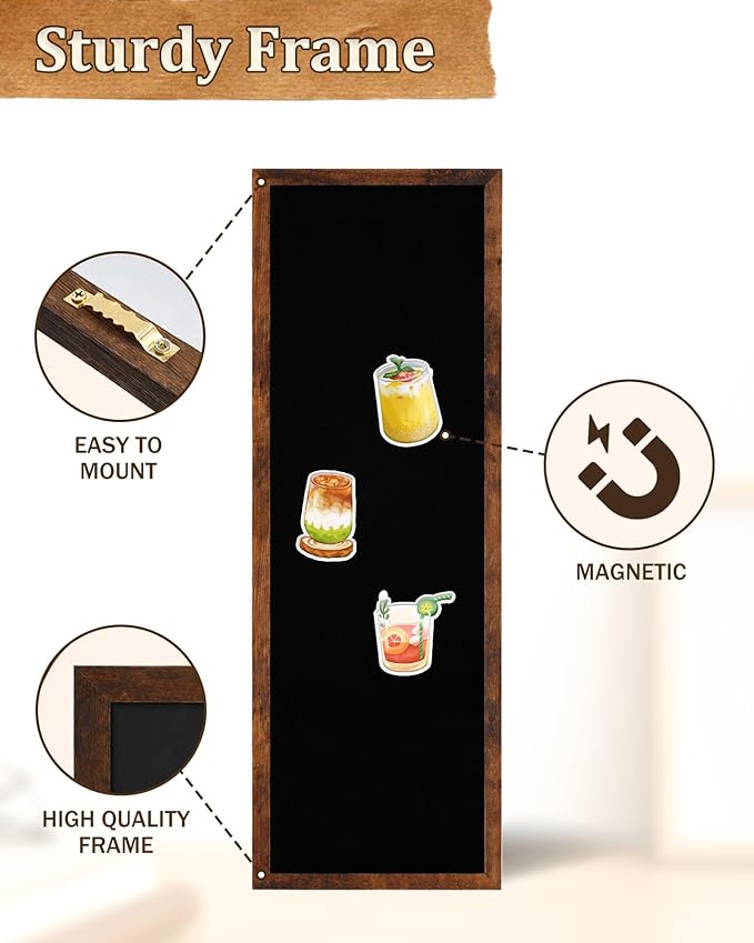 Magnetic Chalkboard for Wall, Long Chalk Board, Wall Hanging Menu for Restaurant, Food Truck, Kitchen, Chalk Board for Kitchen, Bar & Home Decor 11.8" x 35.4"（Brown-3090）