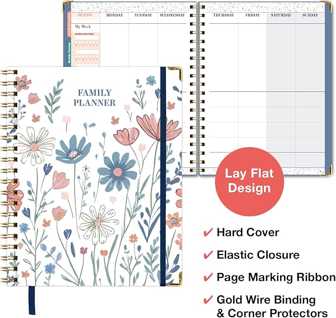 Undated Family Planner Organizer – 8.5" x 11" Weekly & Monthly Calendar for 5+ People, Meal Planning, Budgeting, Habit Tracker – Hardcover, Household Schedule Organizer for Parents, Kids, & Caregivers (Colorful Botanicals)