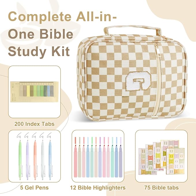Personalized Initial Bible Cover Case for Women Girls Kid - Large Corduroy Bible Case with Handle, Stylish Chenille Letter Bag Study Supplies, Perfect Christmas Gifts for ChristiansWomen (Khaki-G)