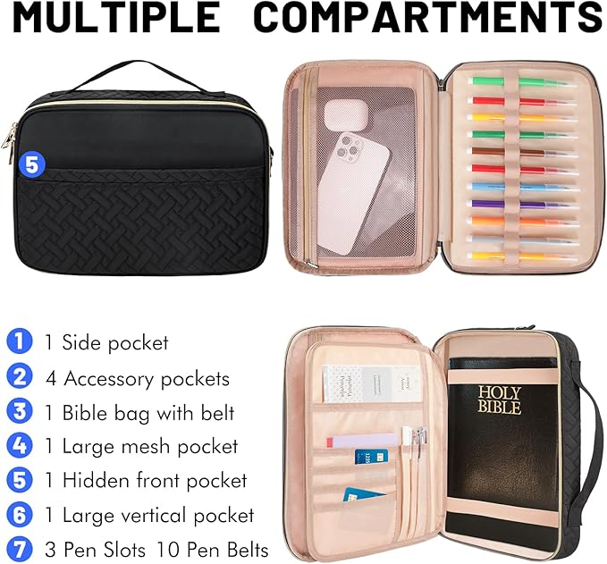 Dofilachy Bible Covers for Women - Stylish Bible Case for Women - Large Bible Cover with Durable Handle - Carrying Case for Girls Boys Kids with Metal Zipper - Bible Bag Journal Case