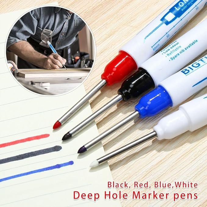 White Long Head Markers for Deep Holes Long Nosed Marker Pens Carpenter Pencil Hardware Woodworking Marking Pen Tools,30mm,Markers and Highlighter,Writing and Correction Supplies