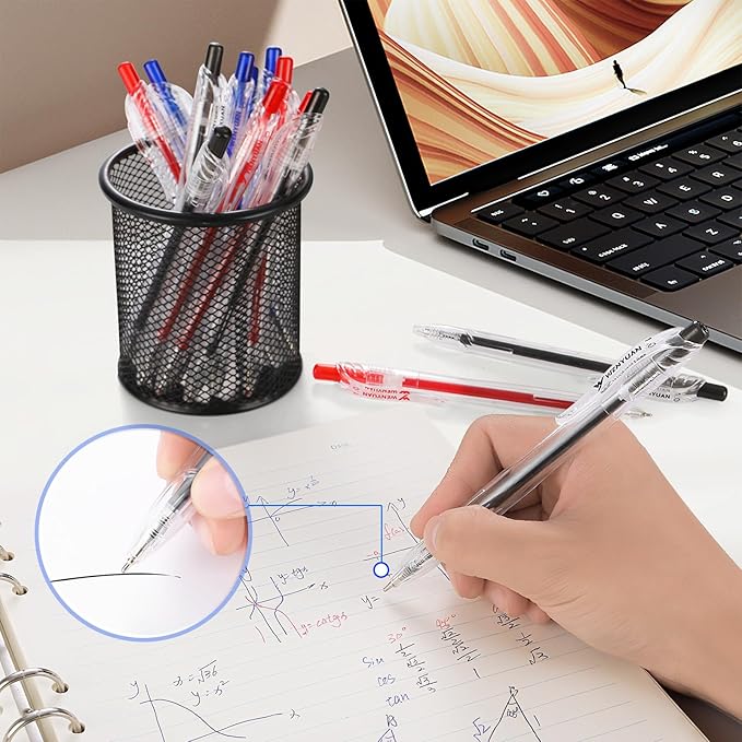 WY WENYUAN 12 Pcs Gel Pens, 1.0mm Bold Point Black & Red & Blue Pens, Quick Drying Gel Ink Pens for Smooth Writing, Retractable Ballpoint Pens for School, Office, Journaling, Note Taking