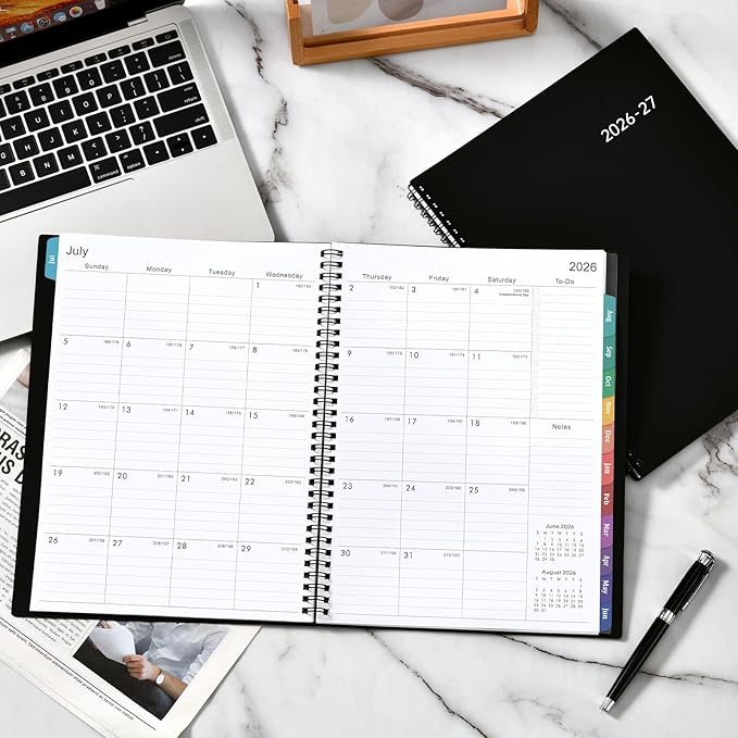 Planner 2026-2027 – Academic Planner 2026-2027, 9" x 11", Large, July 2026 – June 2027, Weekly and Monthly Planner, 2 Monthly Tabs, Strong Twin-Wire Binding, Inner Pocket, Hardcover, Black
