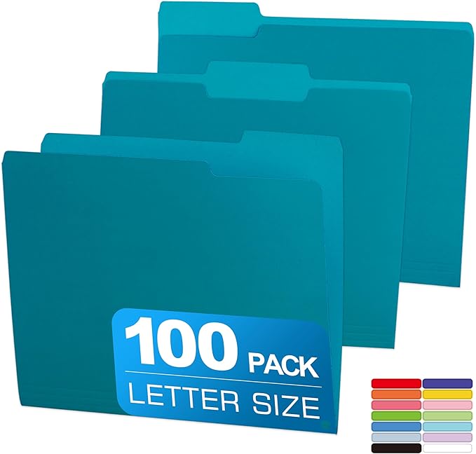 100 Packs Colored File Folders,Royal Blue File Folders Letter Size,1/3 Cut Tabs File Folder,Two-Tone File Folder,Manila File Folders for Office,School and Home,Organization