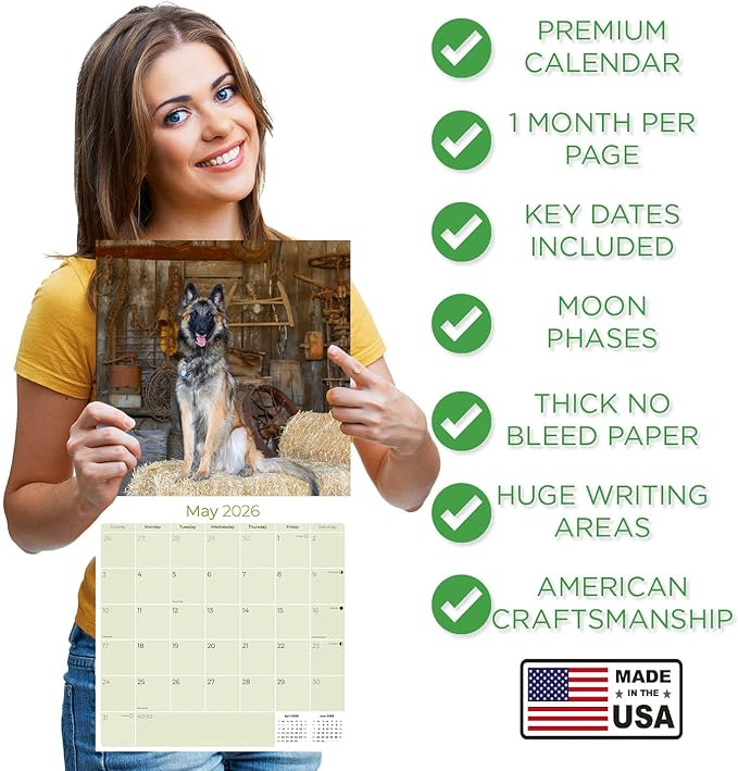 Belgian Shepherd Calendar 2026 by MegaCalendars – Monthly Dog Breed Wall Calendar, Made in USA