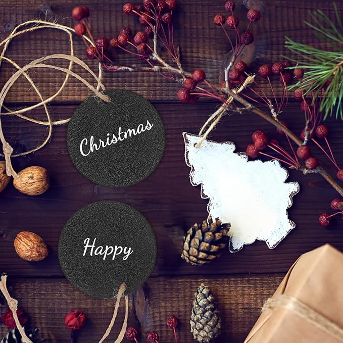 Operitacx 30 Pcs Small Double-Sided Hanging Chalkboard Tags with Twine Erasable Mini Chalk Boards for Party Wedding Holiday and Office Message Labels
