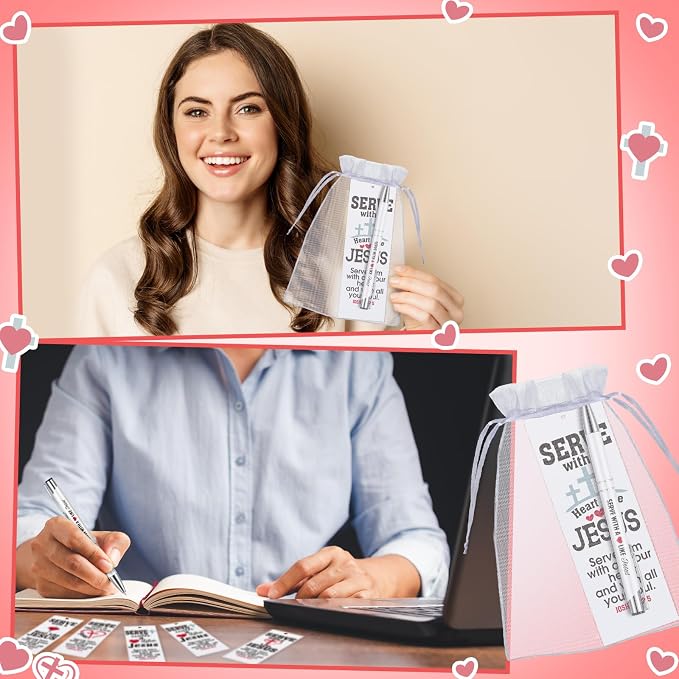 Dispowreath 24 Pcs/ 12 Sets Serve with a Heart Like Jesus Bookmarks with Christian Pen Include 12 Christian Joshua 22: 5 Bookmarks 12 Jesus Pens for Religious Church Volunteers Prizes Party Favors