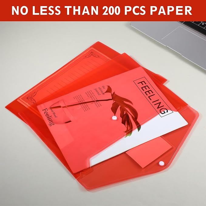 30 Pcs A4 Plastic Envelopes with Snap Closure, Red Plastic Envelopes A4 Size Poly File Folders, Plastic File Organizer with Label Pocket & Snap Button for School Home Organization (12.8 x 9.3 Inches)