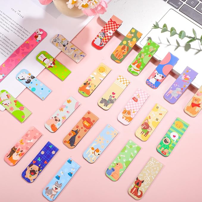 48 Pcs Magnetic Bookmarks Dogs Magnets Bookmark Clips Dog Party Favors Book Lovers Gifts Cute Book Marks for Reading Women Kids Christmas Stocking Stuffers Book Reading Accessories, 24 Designs (Dog)
