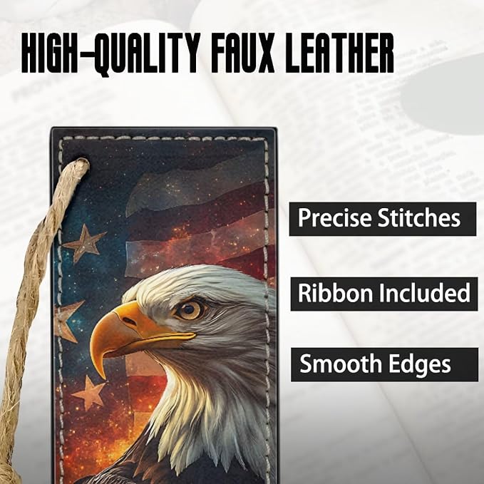 Leather 2 Pieces Bookmark for Men Women Book Lovers Ideal for Birthday Present, Eagle with Flag Leather Bookmarks for Women Teacher