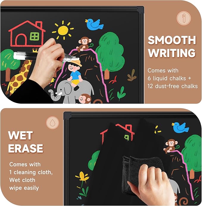 SELEAD Magnetic Chalkboard 72 x 48 Inches - Black Aluminum Frame Extra Large Chalk Board Words Sign Wall Decor for Business, Menu, School, Office - 6 x 4ft Magnet Bulletin Display Board Pizarra