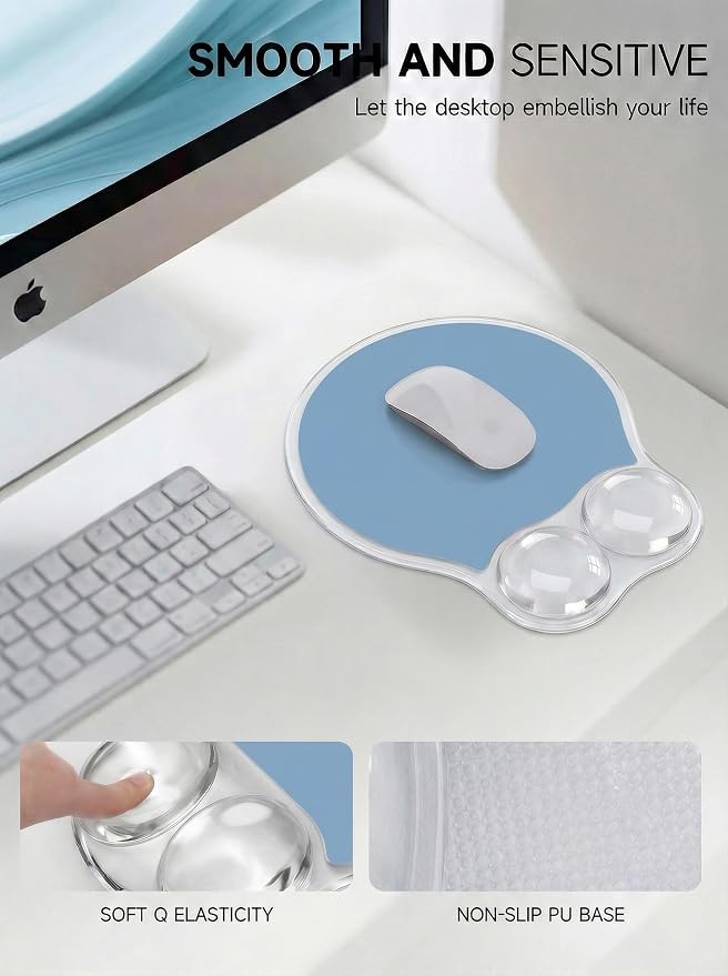 Ergonomic Gel Mouse Pad Wrist Rest Support for Desk, PU Base, Smooth Surface, Crystal Gel Cushion, Non-Slip Stability, Mousepad for Office/Home/Study Blue AMP-01