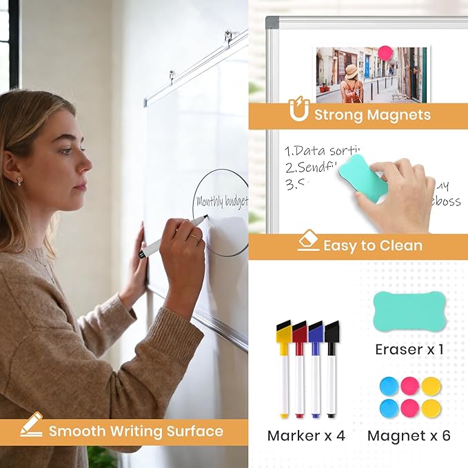 Double-Sided White Board, 16"x12" Dry Erase Whiteboard for Wall with Aluminum Frame Presentation Board for School, Office and Home