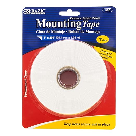 BAZIC Products Double Sided Foam Mounting Tape 1" X 200", EVA Foam Solvent Based Adhesive for Art Crafts Card Making Projects Frame, 1-Pack