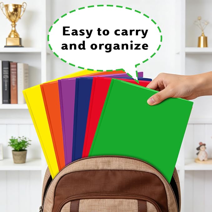Plastic Folders with Pockets and Prongs (12 Pack,Multi-Colored),Fit Letter Size Paper,Business Card Slot,2-Pocket Folder for School Office or Home,Durable Acid-Free Poly,Back to School Supplies