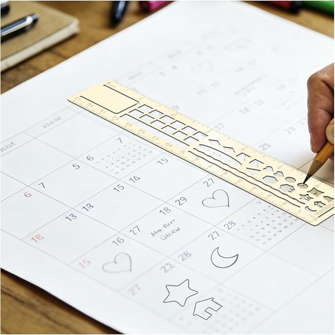 Metal Bookmark Ruler for Journals, Habit Tracker, Drawing Measuring Tools, Planner Stencils, Stainless Steel Template for Reading