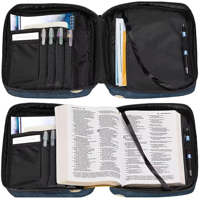 Coldinair Snow Mountain Moon Bible Covers Bag for Men Women,Durable Carrying Book Case Church Bag Bible Holder with Handle and Zippered Pocket