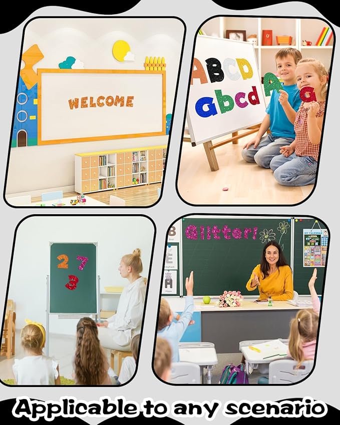243 Pcs Glitter Bulletin Board Letters Set, 4 Inch Alphabet Poster Board Cardboard Cutouts with Numbers and Punctuation, Classroom School Wall Display Decorations (Black)
