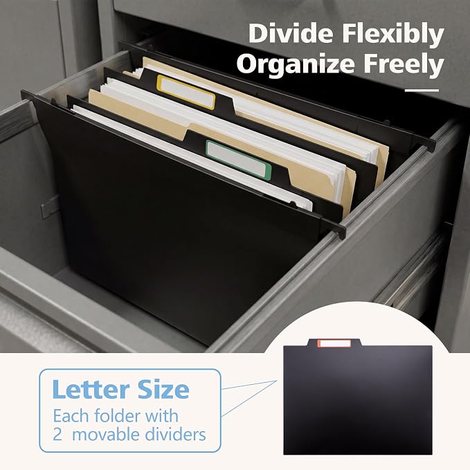 Plastic Extra Capacity Hanging File Folder Folders, 4" Expansion Hanging Organizer Designed for Bulky Files,Letter Size, Retractable Hooks,Movable Dividers, Insertable Tabs, 6 Pack