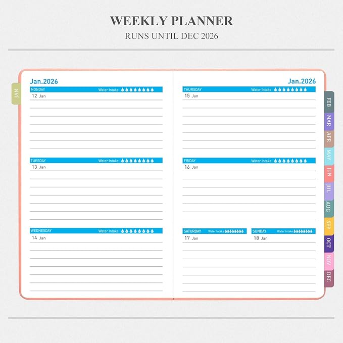 Tiankool Planner 2026, Jan 2026 - Dec 2026 Weekly Monthly Planner with Stickers, Elastic Closure, Inner Pocket, Round Corner, 5.8" x 8.25" - Pink